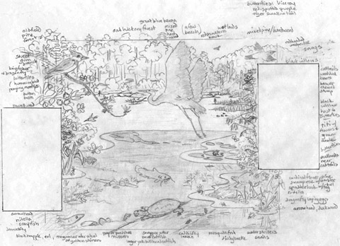 Yates Millpond mural rough by Anne Marshall Runyon